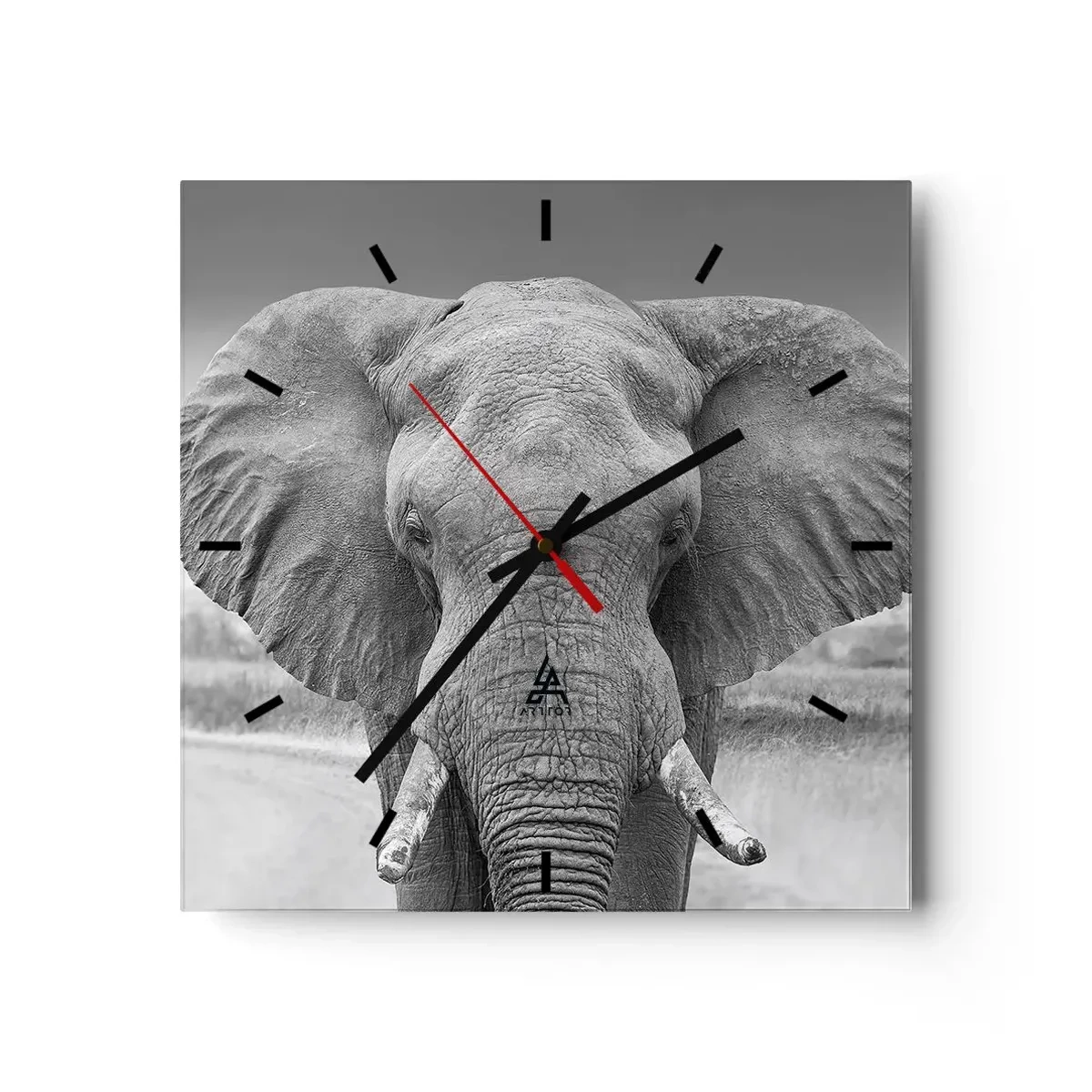 Horloge murale - Pendule murale - Portrait d'un éléphant en noir et blanc - 30x30cm - Bienvenue dans mon monde - Décoration murale moderne pour le salon et la chambre ARTTOR