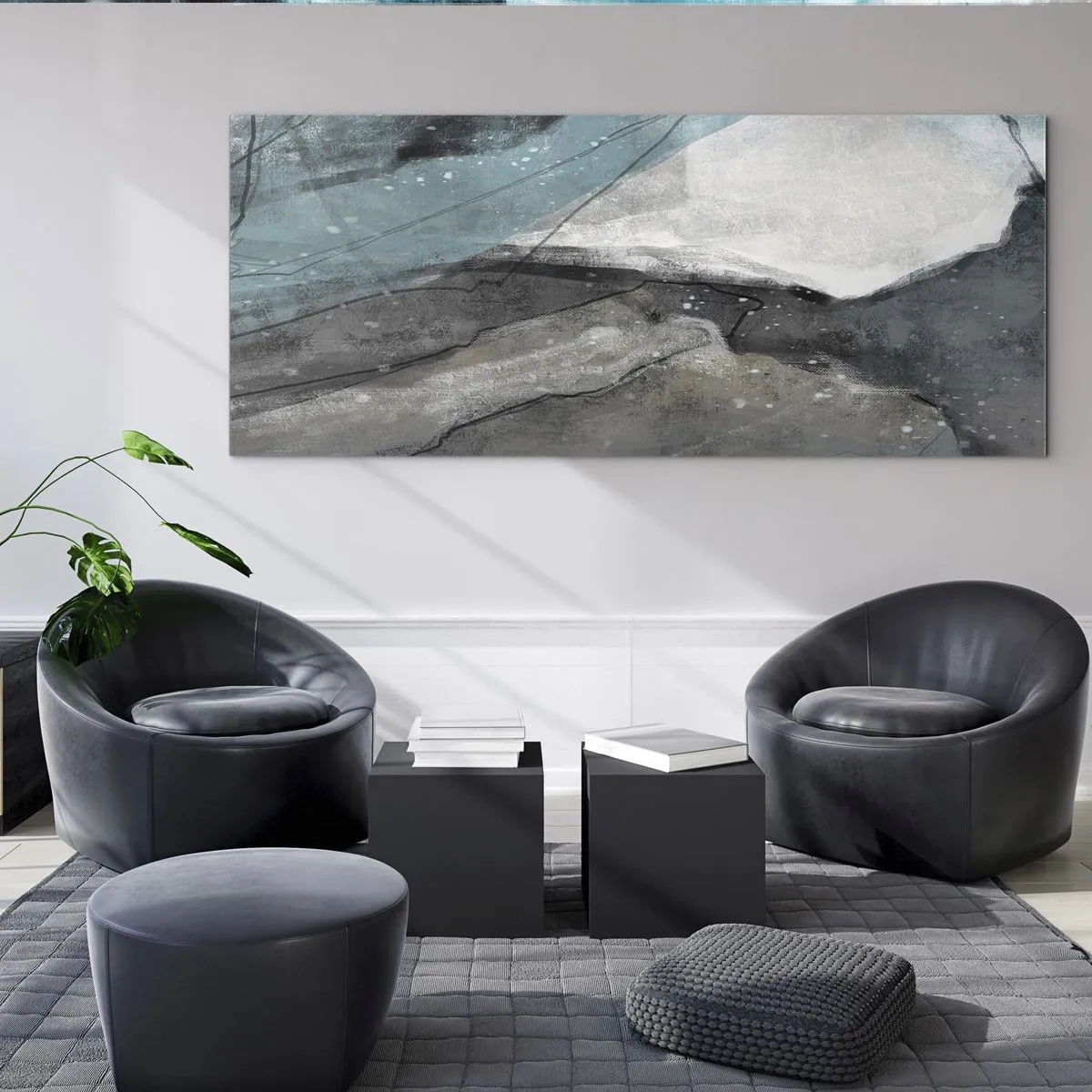 Impression sur verre - Image sur verre - Résumé : roches et glace - 100x40 cm