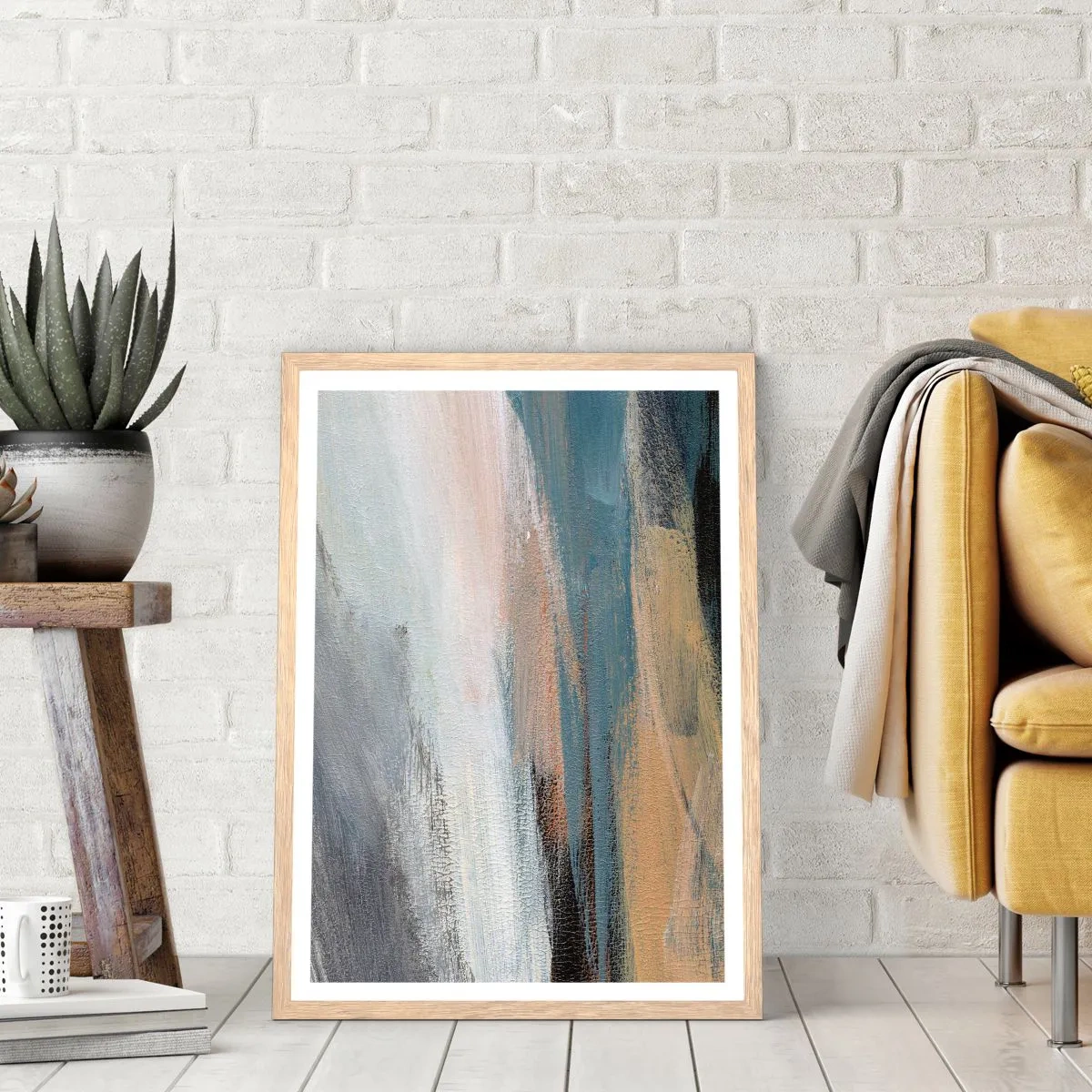 Affiche dans un chêne clair - Poster - Abstraction : paysage nordique - 70x100 cm