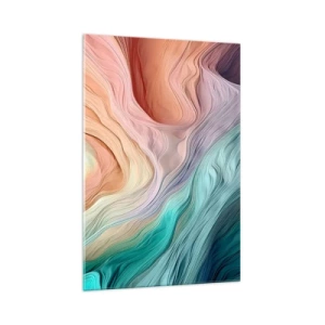 Impression sur verre - Image sur verre - Vagues abstraites aux couleurs pastel et arc-en-ciel - 70x100cm - Vague arc-en-ciel - Décoration murale moderne pour le salon et la chambre ARTTOR