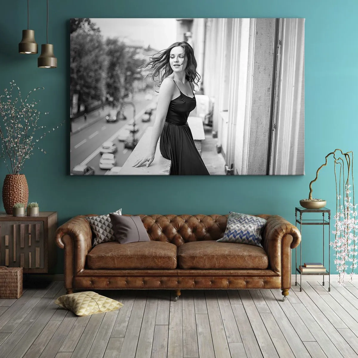 Impression sur toile - Image sur toile - Photo en noir et blanc d'une femme sur un balcon - 100x70cm - Certainement un Parisien - Décoration murale moderne pour le salon et la chambre ARTTOR