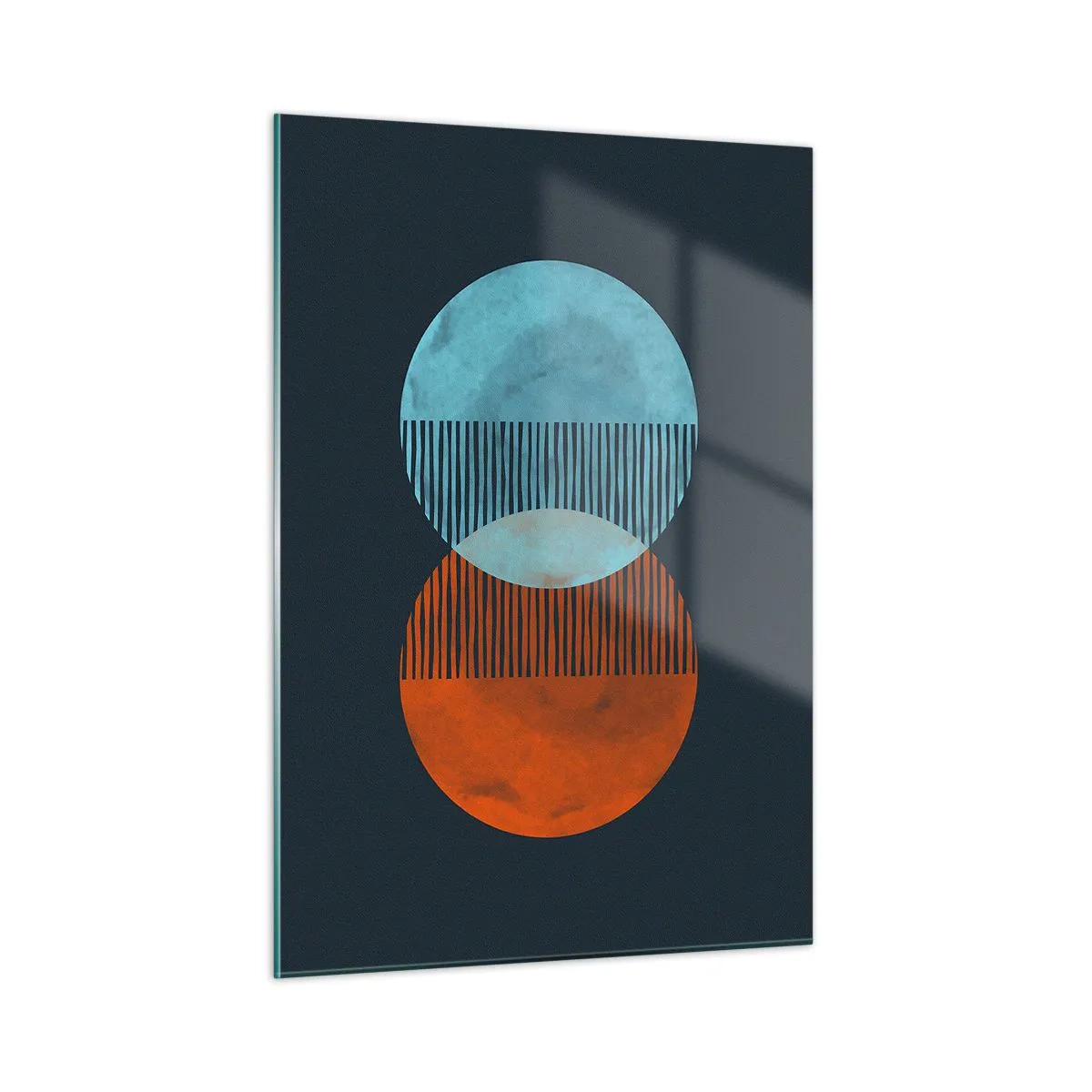 Impression sur verre - Image sur verre - Deux planètes colorées qui se croisent avec un motif géométrique - 50x70cm - Fantaisie astronomique - Décoration murale moderne pour le salon et la chambre ARTTOR