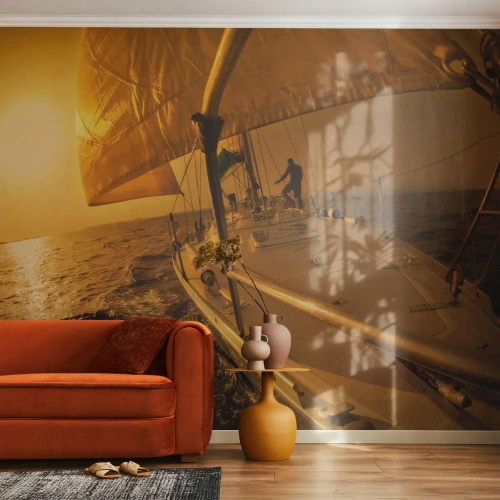 Papier Peint Photo Standard Eco - Une soirée en por après une journée haute en couleurs - Études maritimes, Voilier, Voyages - 400x280 cm