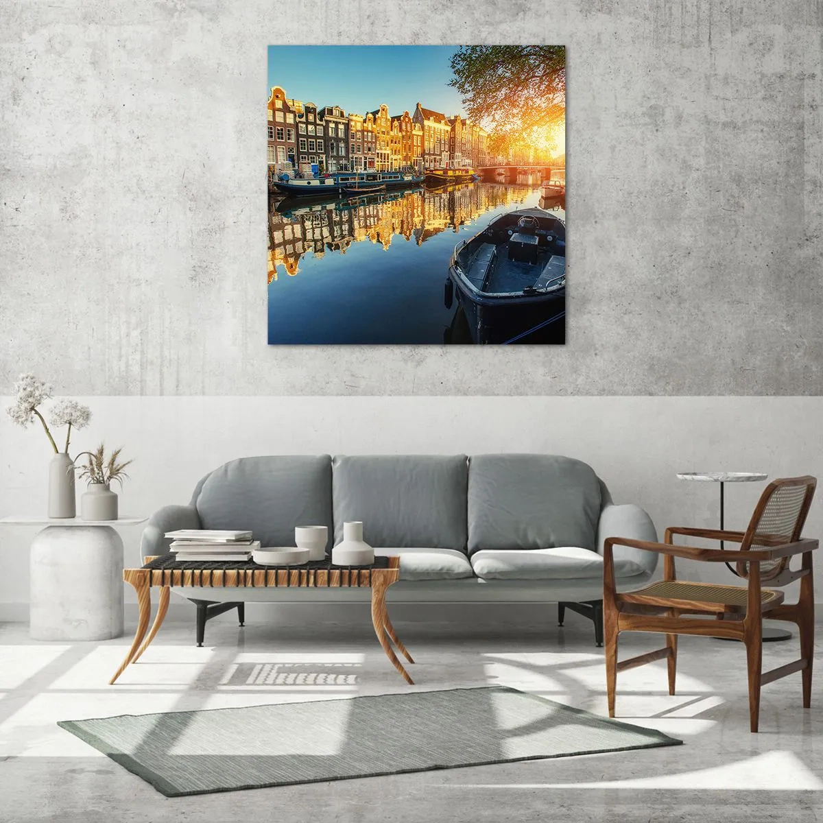 Impression sur verre - Image sur verre - Début de journée à Amsterdam - 60x60 cm