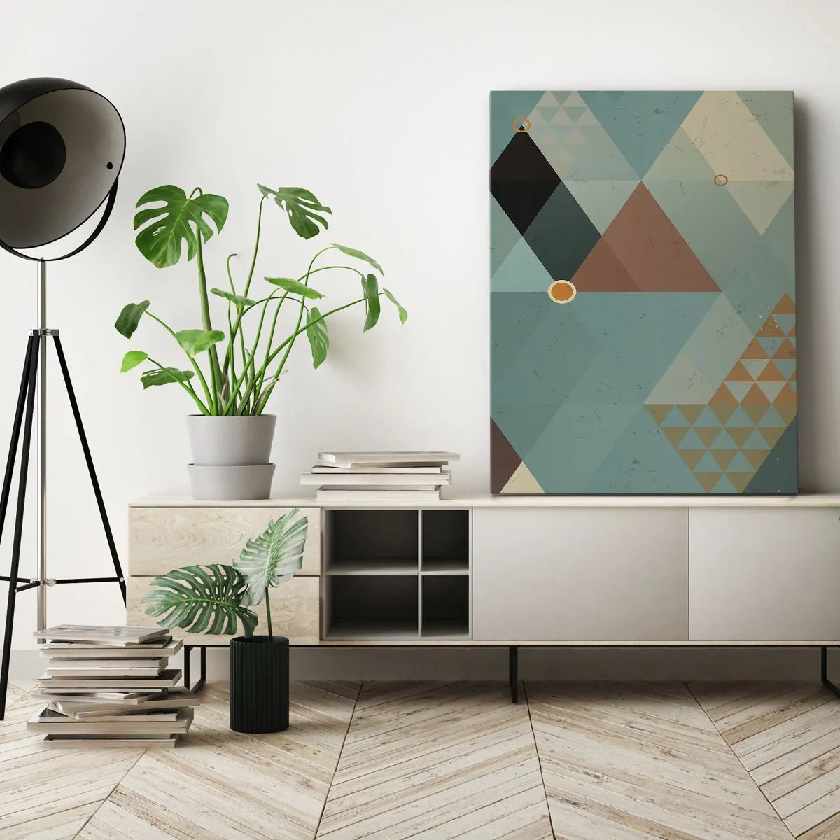 Impression sur toile - Image sur toile - Motifs géométriques dans les tons turquoise et marron - 70x100cm - Unité de la multiplicité, multiplicité de l'unité - Décoration murale moderne pour le salon et la chambre ARTTOR