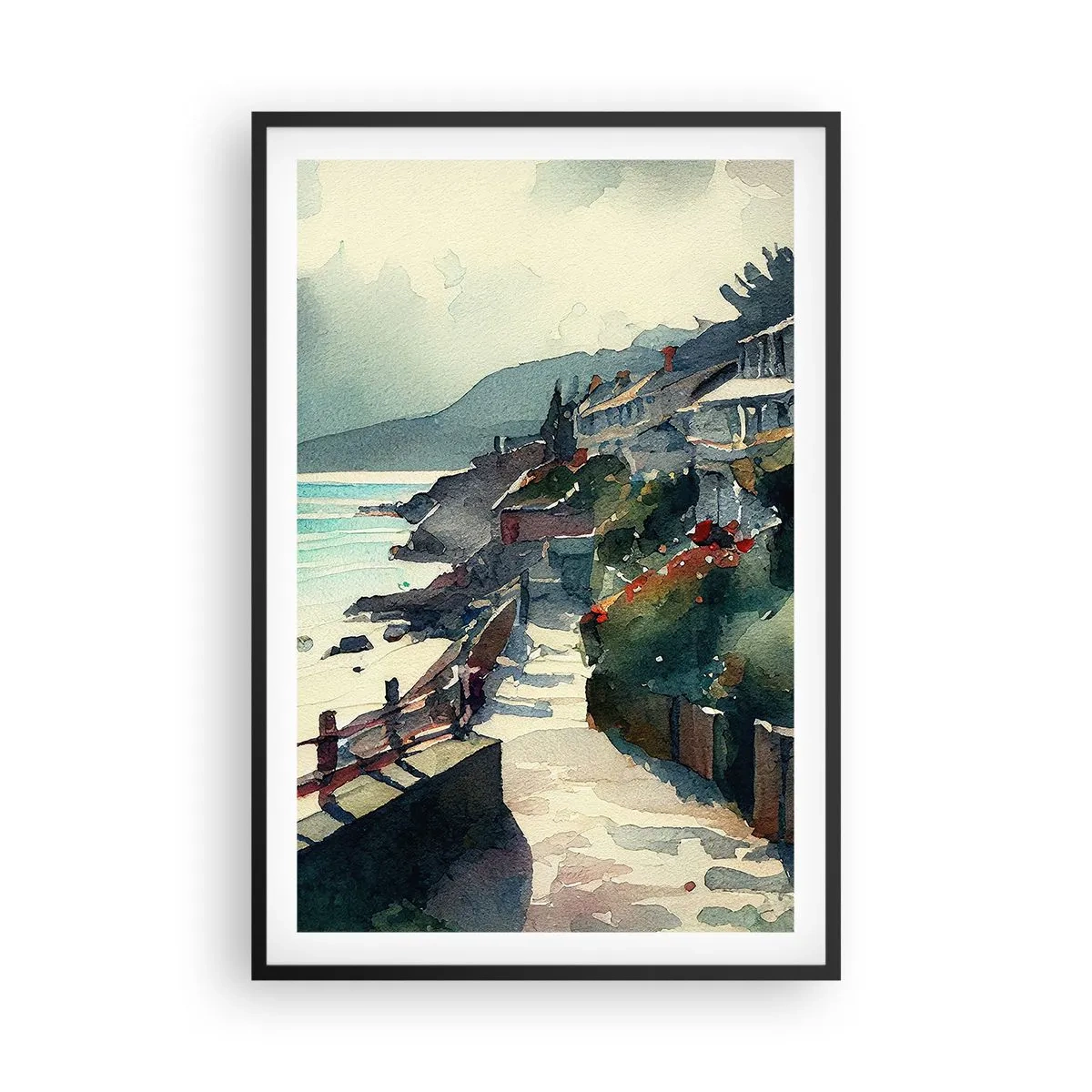 Affiche dans un cadre noir - Poster - Ville méditerranéenne - 61x91 cm