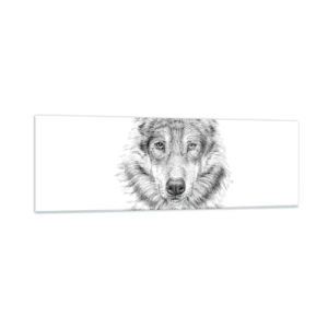 Impression sur verre - Image sur verre - Croquis d'une tête de loup dans un style monochrome sur fond blanc - 160x50cm - Un leader né - Décoration murale moderne pour le salon et la chambre ARTTOR
