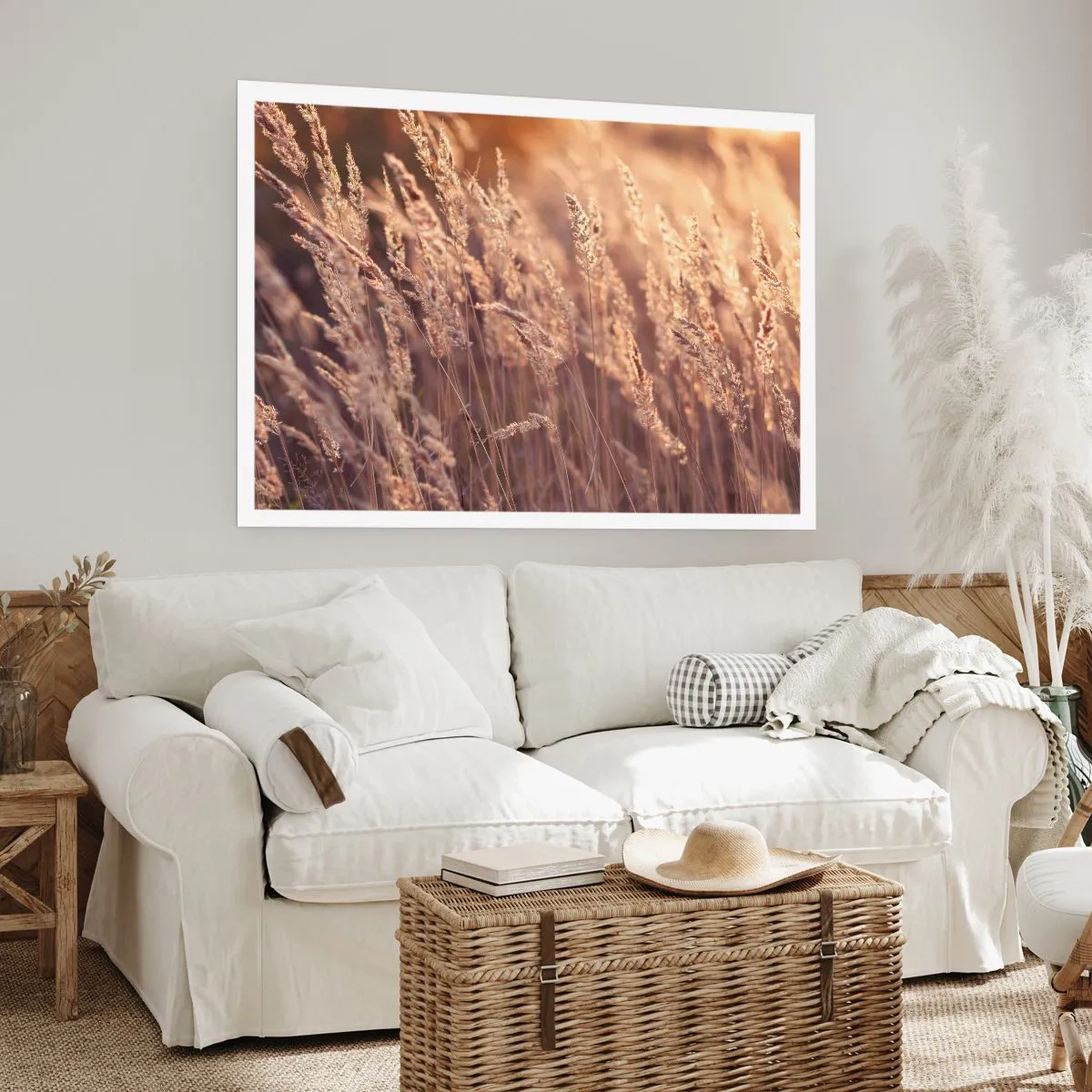 Affiche - Poster - Herbes dorées sur fond de soleil couchant - 100x70cm - Prêt à accueillir l'automne - Décoration murale moderne pour le salon et la chambre ARTTOR