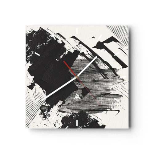 Horloge murale - Pendule murale - Traits abstraits de noir sur fond blanc - 30x30cm - Abstraction – expression du noir - Décoration murale moderne pour le salon et la chambre ARTTOR