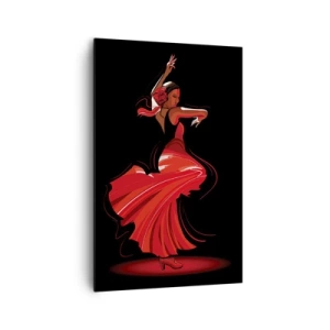 Impression sur toile - Image sur toile - Danseuse de flamenco en robe rouge sur fond noir - 80x120cm - L'esprit fougueux du flamenco - Décoration murale moderne pour le salon et la chambre ARTTOR