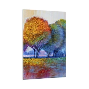 Impression sur verre - Image sur verre - Arbres colorés dans un paysage impressionniste - 80x120cm - Un bouquet de couleurs éclatantes - Décoration murale moderne pour le salon et la chambre ARTTOR