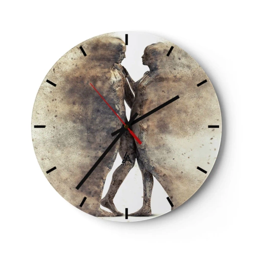 Horloge murale - Pendule murale - Deux silhouettes dans un style abstrait sur un fond clair - 30x30cm - Ils sont sortis de la poussière pour aimer - Décoration murale moderne pour le salon, la cuisine et la chambre ARTTOR