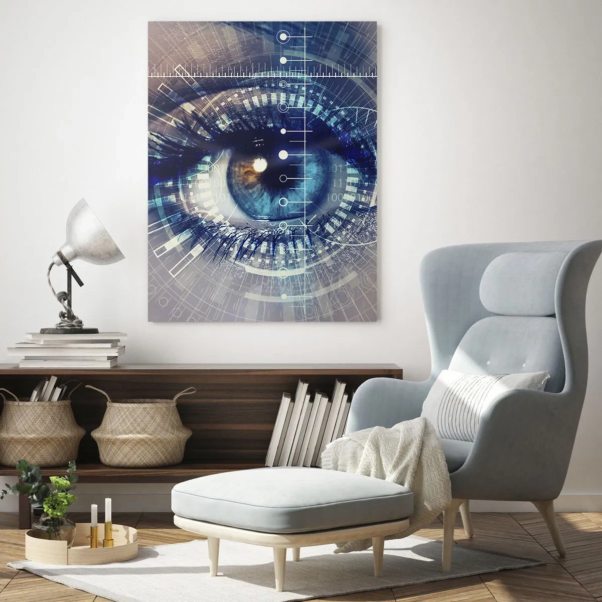 Impression sur verre - Image sur verre - Un œil numérique avec un thème futuriste de technologie et de données - 50x70cm - Tu penses que tu me connais - Décoration murale moderne pour le salon et la chambre ARTTOR
