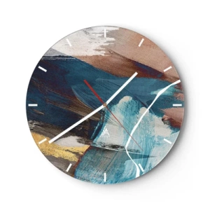 Horloge murale - Pendule murale - Coups de pinceau dynamiques dans des tons de bleu et de marron - 30x30cm - Avec panache et énergie - Décoration murale moderne pour le salon, la cuisine et la chambre ARTTOR