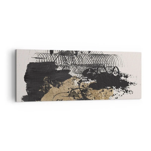Impression sur toile - Image sur toile - Une peinture abstraite en noir et or avec des lignes et des structures dynamiques. - 140x50cm - Composer avec passion - Décoration murale moderne pour le salon et la chambre ARTTOR