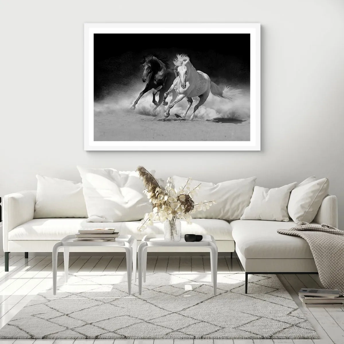 Affiche dans un cadre blanc - Poster - Galop de la liberté - 50x40 cm