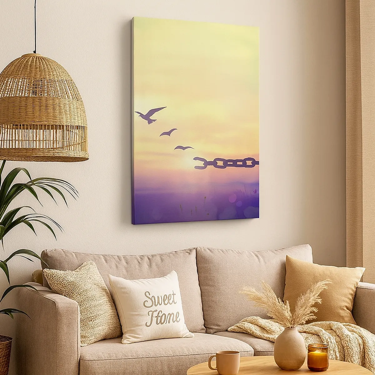 Impression sur toile - Image sur toile - Symbole de liberté avec des oiseaux et une chaîne brisée - 50x70cm - La victoire de la liberté - Décoration murale moderne pour le salon et la chambre ARTTOR