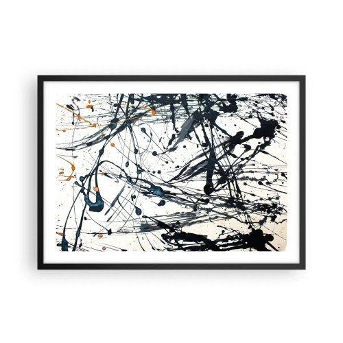 Affiche dans un cadre noir - Poster - Une peinture abstraite avec des éclaboussures de peinture dans des motifs dynamiques. - 70x50cm - Abstraction expressionniste - Décoration murale moderne pour le salon et la chambre ARTTOR