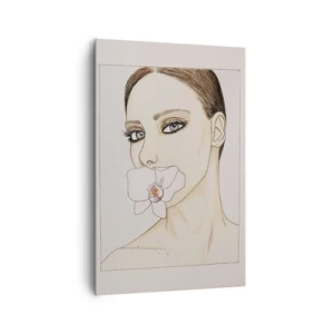 Impression sur toile - Image sur toile - Portrait d'une femme avec une orchidée aux couleurs délicates - 80x120cm - Symbole de l'élégance et de la beauté - Décoration murale moderne pour le salon et la chambre ARTTOR