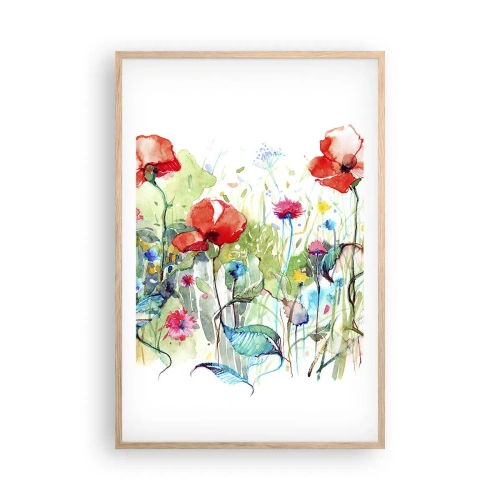 Affiche dans un chêne clair - Poster - Prairie de fleurs en mai - 61x91 cm