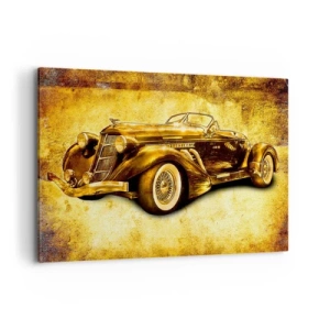 Impression sur toile - Image sur toile - Un cabriolet rétro doré classique sur un fond vintage aux couleurs chaudes. - 120x80cm - L'élite de l'élite - Décoration murale moderne pour le salon et la chambre ARTTOR