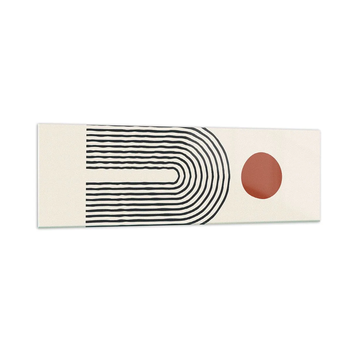 Impression sur verre - Image sur verre - Motif abstrait moderne avec des lignes et un cercle rouge - 160x50cm - Le magnétisme des formes et des couleurs - Décoration murale moderne pour le salon et la chambre ARTTOR