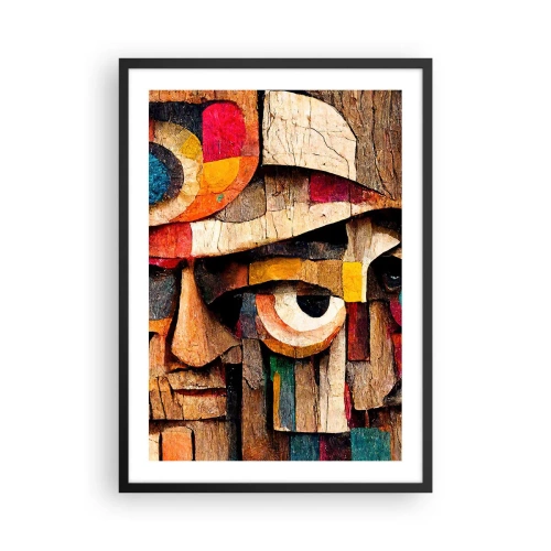 Affiche dans un cadre noir - Poster - Un visage abstrait composé de blocs de bois colorés. - 50x70cm - Je te vois… - Décoration murale moderne pour le salon et la chambre ARTTOR