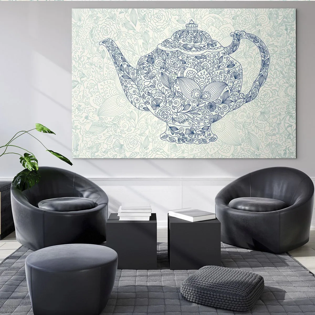 Impression sur verre - Image sur verre - Théière florale de style vintage - 120x80cm - Le charme du thé - Décoration murale moderne pour le salon et la chambre ARTTOR