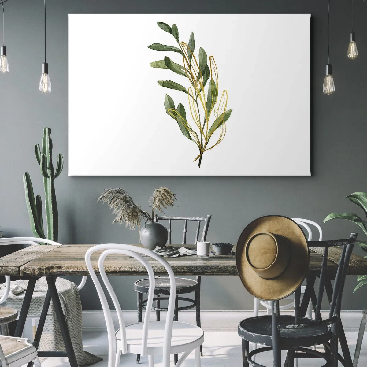 Impression sur toile - Image sur toile - Branche verte avec des feuilles sur fond blanc - 70x50cm - Tout ce qui est bon - Décoration murale moderne pour le salon et la chambre ARTTOR