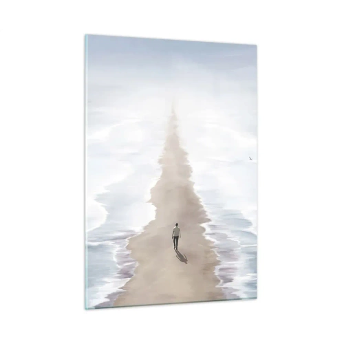 Impression sur verre - Image sur verre - Une silhouette marchant seule vers l'horizon parmi les vagues - 50x70cm - Un brillant avenir - Décoration murale moderne pour le salon et la chambre ARTTOR