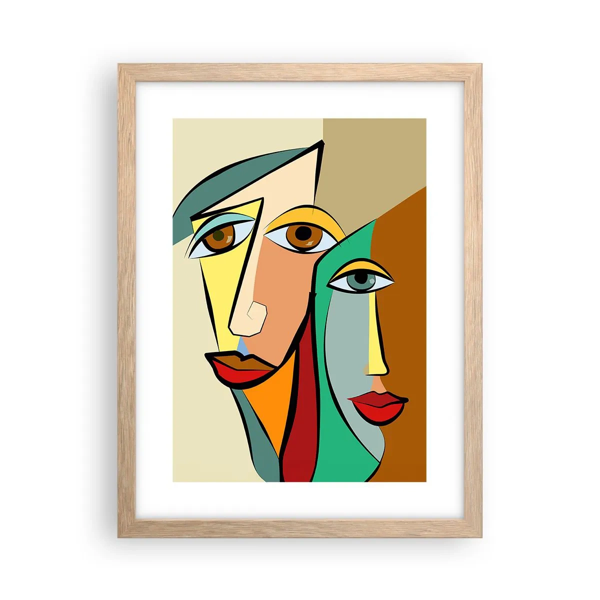 Affiche dans un chêne clair - Poster - Couple cubiste - 30x40 cm