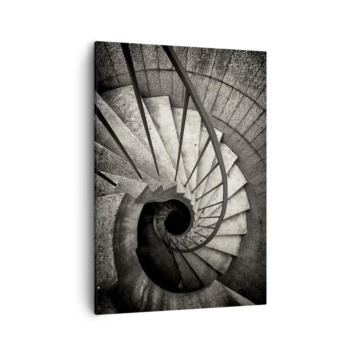 Impression sur toile - Image sur toile - Escalier en colimaçon noir et blanc de style moderne - 50x70cm - En haut des escaliers, en bas des escaliers - Décoration murale moderne pour le salon et la chambre ARTTOR