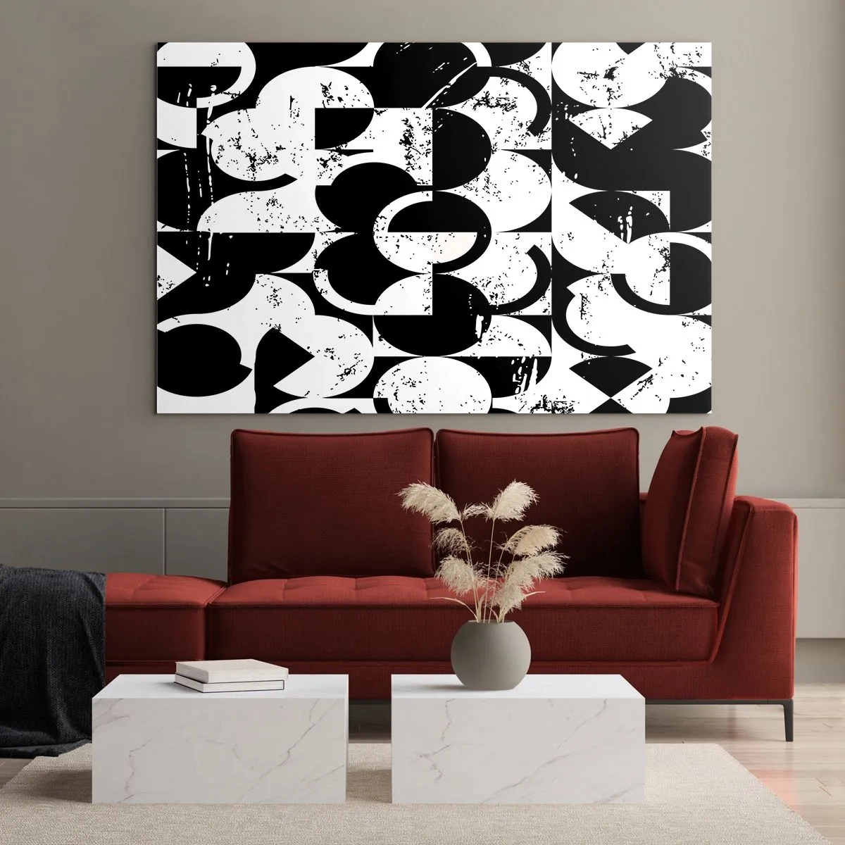 Impression sur verre - Image sur verre - Motif géométrique aux formes contrastées en noir et blanc - 100x70cm - Le blanc est blanc et le noir est noir - Décoration murale moderne pour le salon et la chambre ARTTOR