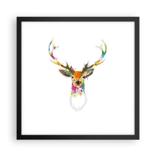 Affiche dans un cadre noir - Poster - Un cerf doux baigné de couleur - 40x40 cm