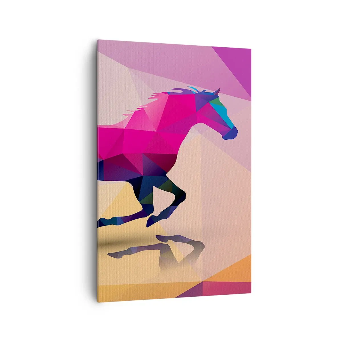 Impression sur toile - Image sur toile - Silhouette géométrique d'un cheval au galop aux couleurs vives - 80x120cm - Le cubisme toujours vivant - Décoration murale moderne pour le salon et la chambre ARTTOR