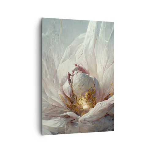 Impression sur toile - Image sur toile - Une fleur blanche délicate avec de subtils accents dorés - 70x100cm - Il fleurit une fois tous les cent ans - Décoration murale moderne pour le salon et la chambre ARTTOR
