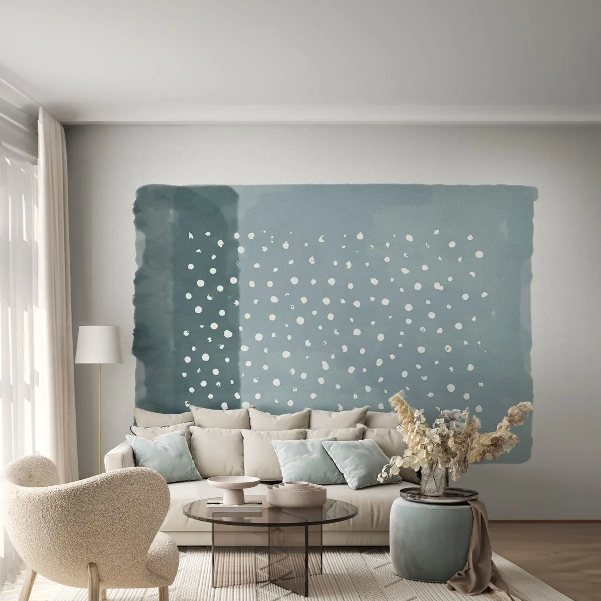 Papier Peint Photo Premium Canvas - Évolution de bleus - Abstraction, Morceau, Minimalisme - 350x256 cm