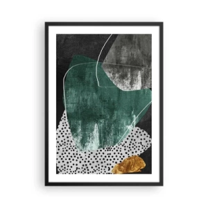 Affiche dans un cadre noir - Poster - Composition abstraite en vert et or - 50x70cm - Abstraction colorée avec feuille d'or - Décoration murale moderne pour le salon et la chambre ARTTOR