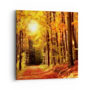 Impression sur toile - Image sur toile - Automne doré sur une route forestière - 40x40 cm