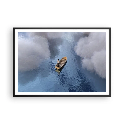 Affiche dans un cadre noir - Poster - Un homme dans un bateau sur une mer calme entourée de nuages - 100x70cm - Vie – voyage – inconnu - Décoration murale moderne pour le salon et la chambre ARTTOR