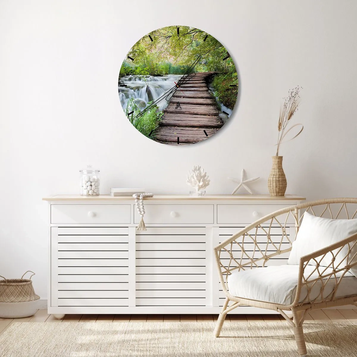 Horloge murale - Pendule murale - Un pont en bois sur une cascade entourée de verdure - 30x30cm - L'eau n'est pas si calme - Décoration murale moderne pour le salon, la cuisine et la chambre ARTTOR