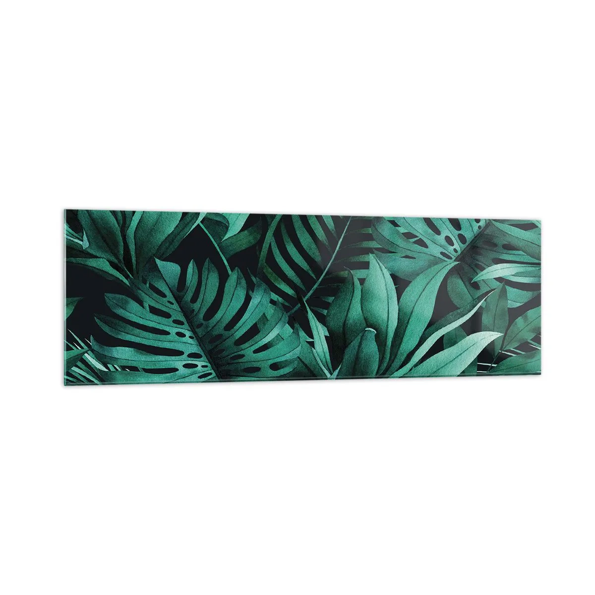 Impression sur verre - Image sur verre - Feuilles tropicales aux nuances de vert intense - 160x50cm - Profondeur du vert tropical - Décoration murale moderne pour le salon et la chambre ARTTOR