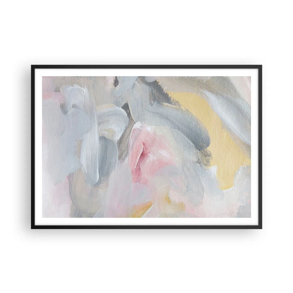 Affiche dans un cadre noir - Poster - Coups de pastel abstraits dans des tons de rose et de gris. - 100x70cm - Dans un monde pastel - Décoration murale moderne pour le salon et la chambre ARTTOR