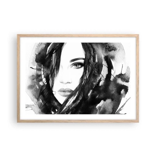 Affiche dans un chêne clair - Poster - Portrait d'une dame en noir et blanc - 70x50 cm