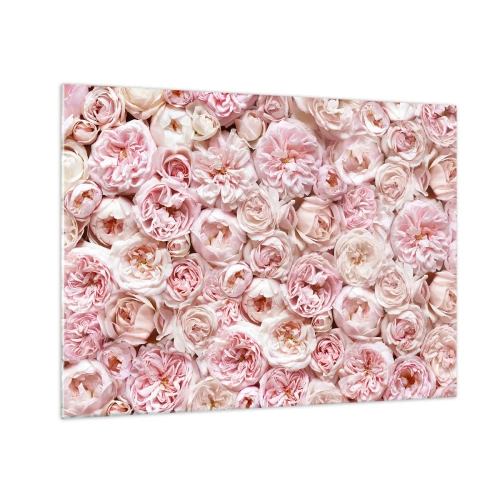 Impression sur verre - Image sur verre - Roses pastel dans une composition florale dense - 70x50cm - Un lit de roses - Décoration murale moderne pour le salon et la chambre ARTTOR