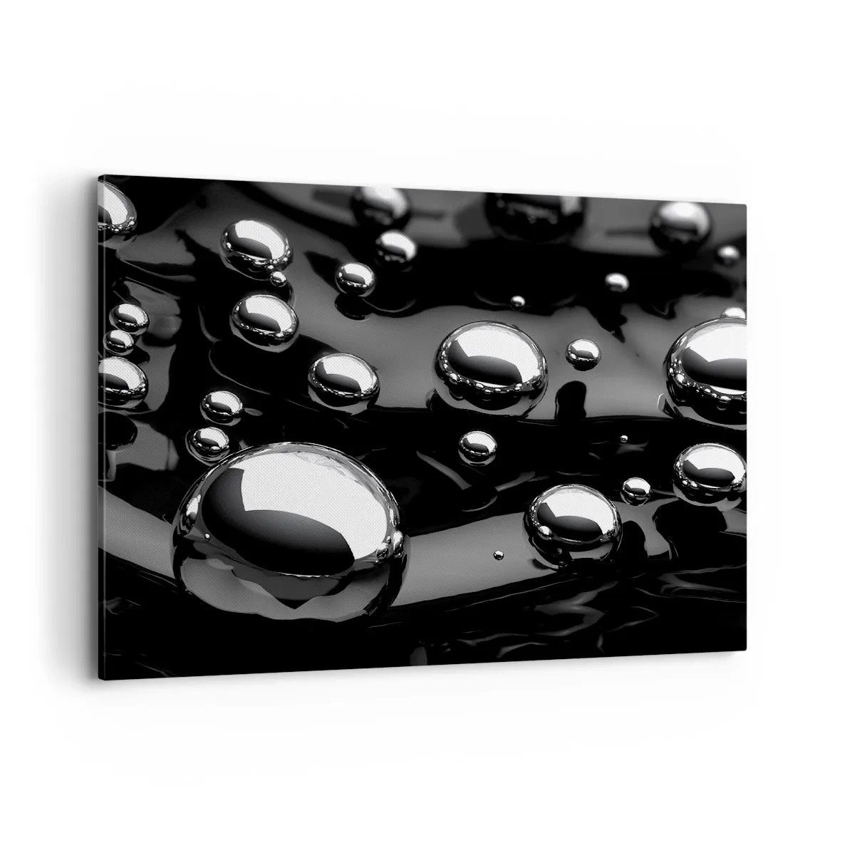 Impression sur toile - Image sur toile - Gouttes abstraites sur une surface noire - 100x70cm - D'un ton noir - Décoration murale moderne pour le salon et la chambre ARTTOR