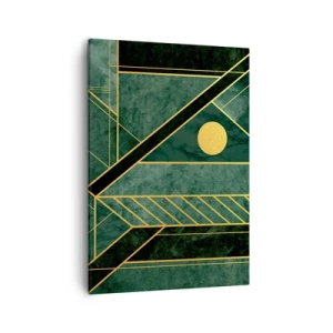 Impression sur toile - Image sur toile - Design géométrique vert et or avec un motif élégant - 50x70cm - Dynamique or et azur - Décoration murale moderne pour le salon et la chambre ARTTOR