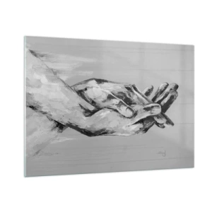 Impression sur verre - Image sur verre - Peinture en noir et blanc de deux mains se tendant l'une vers l'autre - 100x70cm - Début... - Décoration murale moderne pour le salon et la chambre ARTTOR