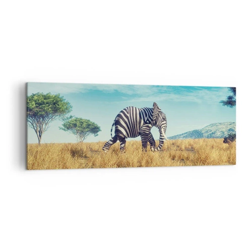 Impression sur toile - Image sur toile - Zèbre dans un paysage africain - 140x50cm - Le gris n'est déjà plus à la mode - Décoration murale moderne pour le salon et la chambre ARTTOR