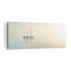 Impression sur toile - Image sur toile - Un bateau sur une mer calme dans une douce lumière - 120x50cm - Dans une mer de silence - Décoration murale moderne pour le salon et la chambre ARTTOR